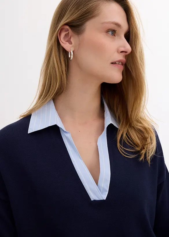 Svetr z jemné pleteniny, s halenkovou vsadkou, bonprix