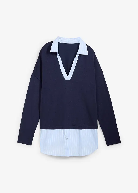 Svetr z jemné pleteniny, s halenkovou vsadkou, bonprix