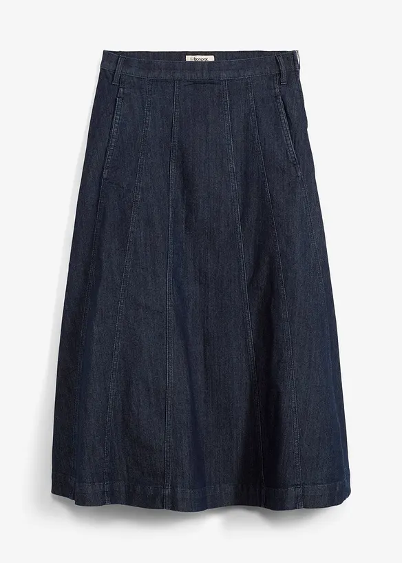 Dž&iacute;nov&aacute; sukně v d&eacute;lce midi, bonprix