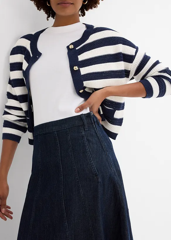 Dž&iacute;nov&aacute; sukně v d&eacute;lce midi, bonprix