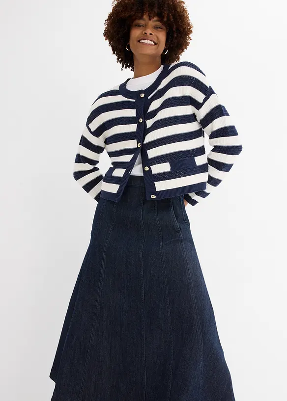 Dž&iacute;nov&aacute; sukně v d&eacute;lce midi, bonprix