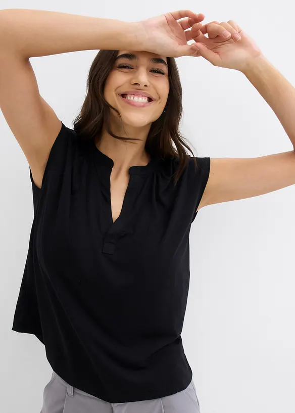 Henley tričko s kr&aacute;tk&yacute;m ruk&aacute;vem, ze směsi s visk&oacute;zou, bonprix