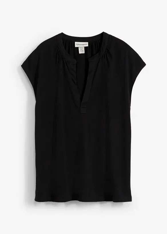 Henley tričko s kr&aacute;tk&yacute;m ruk&aacute;vem, ze směsi s visk&oacute;zou, bonprix