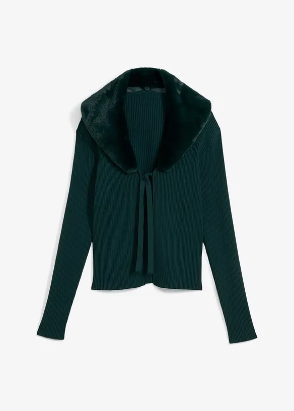 Pletený kabátek s tkanou kožešinou, bonprix