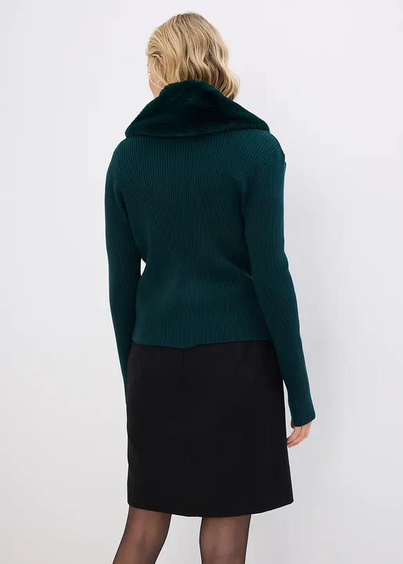 Pletený kabátek s tkanou kožešinou, bonprix