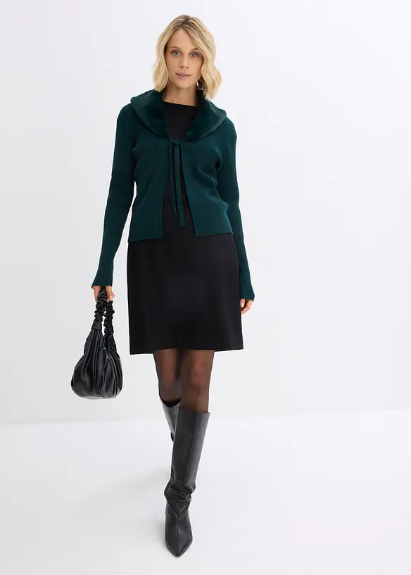 Pletený kabátek s tkanou kožešinou, bonprix