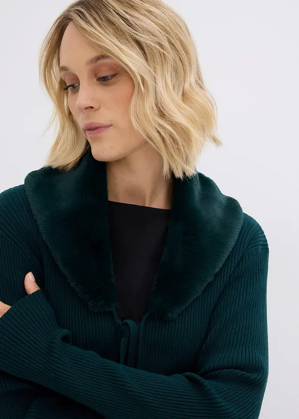 Pletený kabátek s tkanou kožešinou, bonprix