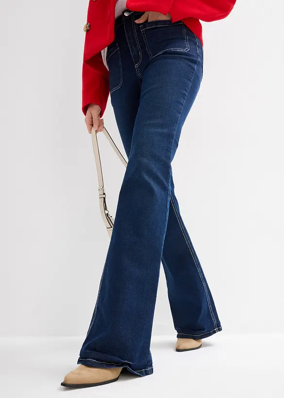 Strečové džíny Bootcut, High Waist, dlouhá délka, bonprix