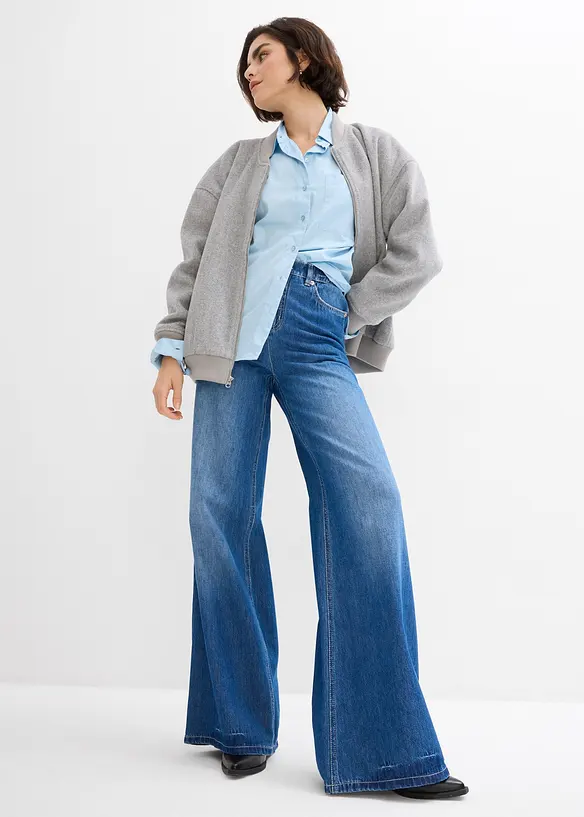 Džíny Wide Leg, High Waist, pohodlný pas, dlouhá délka, bonprix