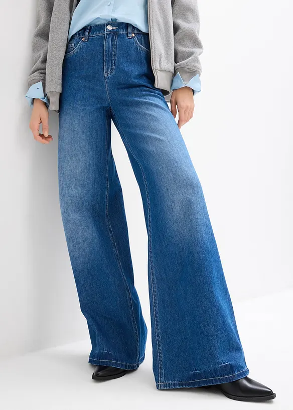 Džíny Wide Leg, High Waist, pohodlný pas, dlouhá délka, bonprix