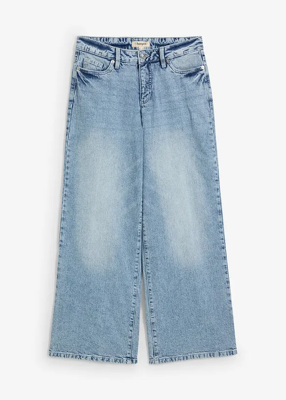 Džíny Wide Leg, Mid Waist, malý podíl streče, dlouhá délka, bonprix