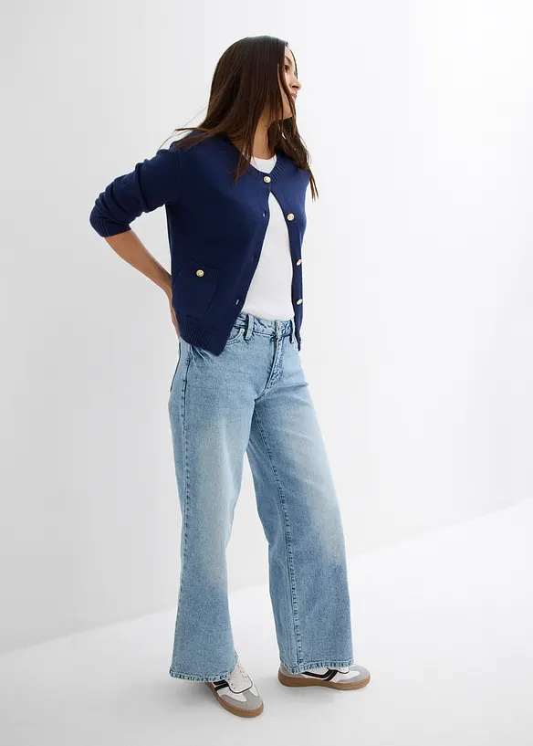 Džíny Wide Leg, Mid Waist, malý podíl streče, dlouhá délka, bonprix
