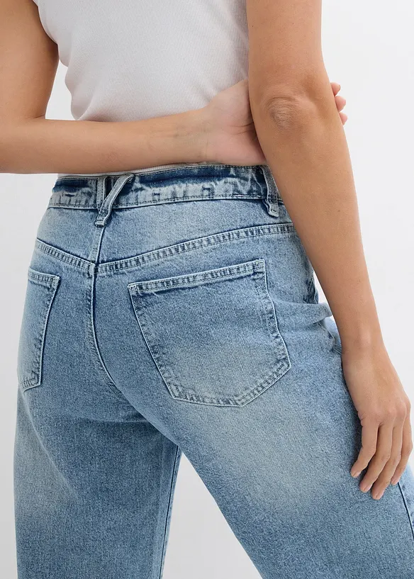 Džíny Wide Leg, Mid Waist, malý podíl streče, dlouhá délka, bonprix