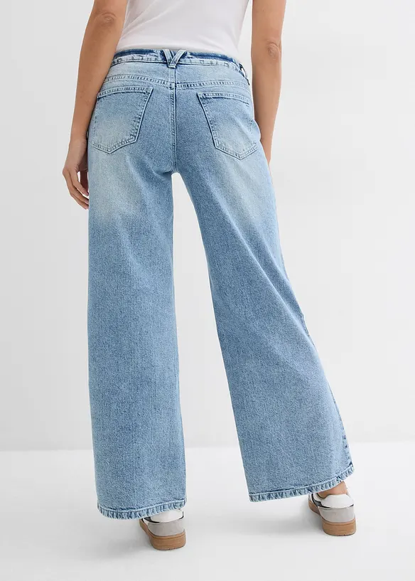 Džíny Wide Leg, Mid Waist, malý podíl streče, dlouhá délka, bonprix
