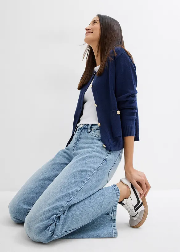 Džíny Wide Leg, Mid Waist, malý podíl streče, dlouhá délka, bonprix