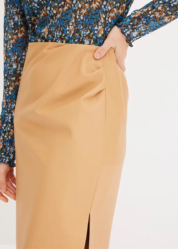 Midi sukně z umělé kůže, bonprix