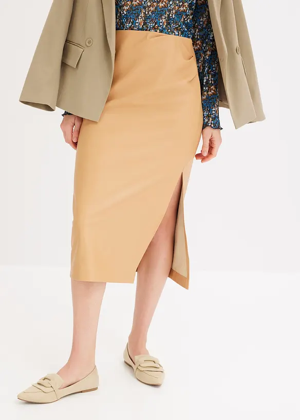 Midi sukně z umělé kůže, bonprix