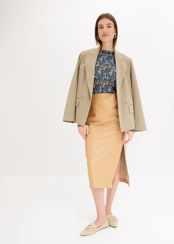 Midi sukně z umělé kůže, bonprix