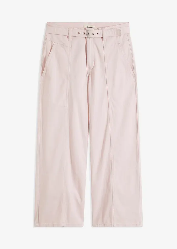 Culotte kalhoty s páskem, ze strečového kepru, bonprix