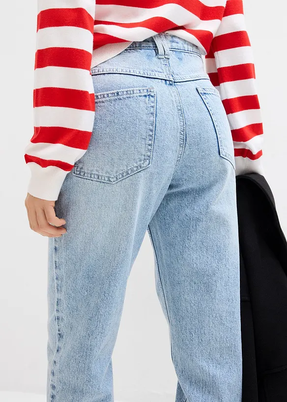 Mom džíny, High Waist, nízký podíl streče, zkrácené, bonprix