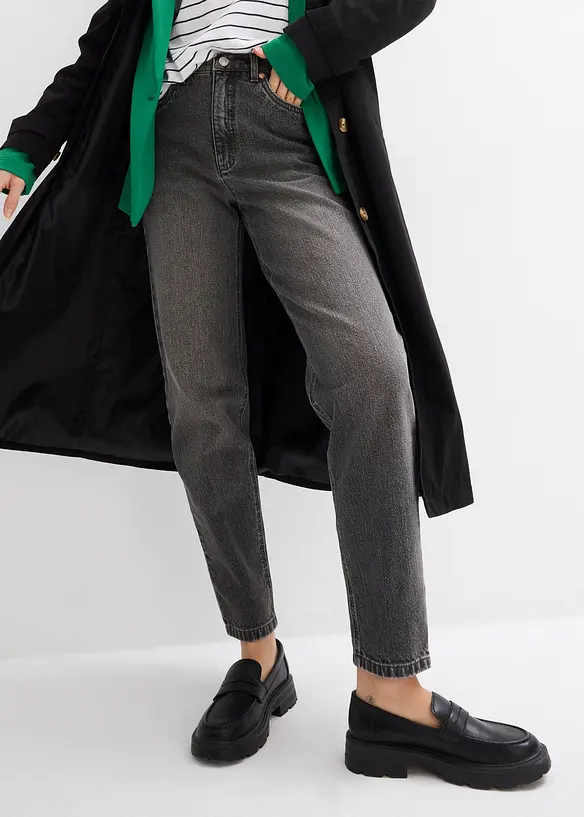 Mom džíny, High Waist, nízký podíl streče, zkrácené, bonprix