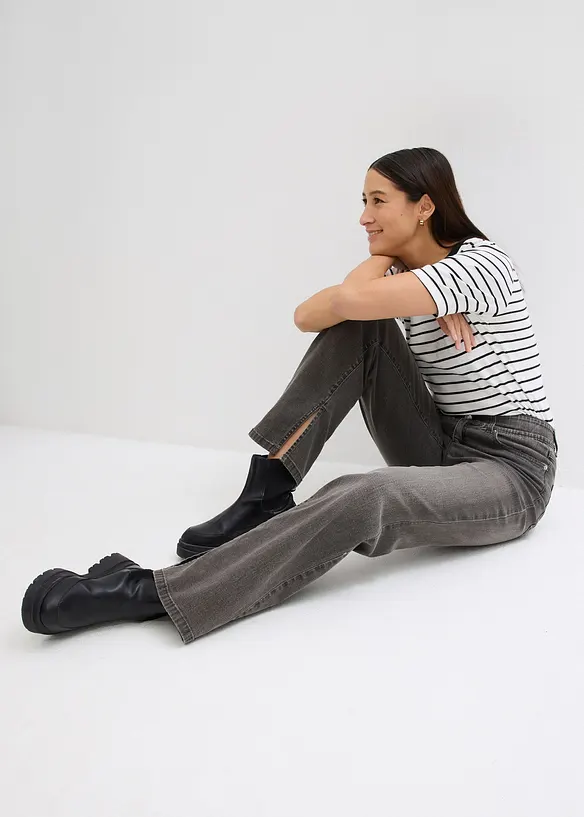 Dž&iacute;ny Straight, High Waist, s rozparkem, bonprix