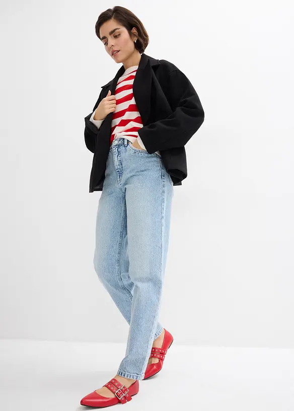Mom džíny, High Waist, nízký podíl streče, zkrácené, bonprix