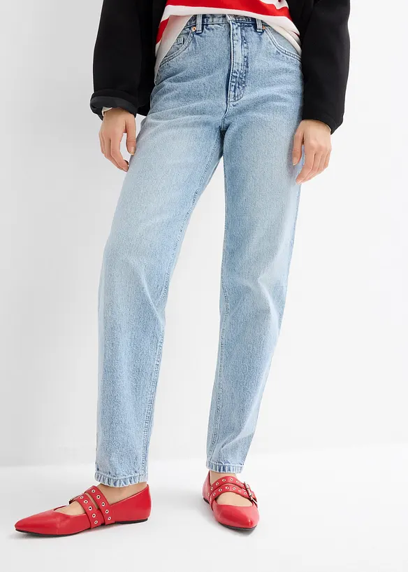 Mom džíny, High Waist, nízký podíl streče, zkrácené, bonprix