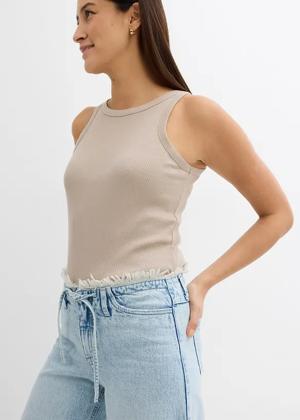 Dž&iacute;ny s &scaron;irok&yacute;mi nohavicemi a roztřepen&yacute;m pasem, Mid Waist, bonprix