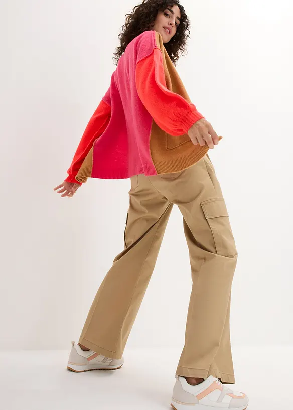 Oversized pletený kabátek ve vzhledu Color Blocking, bonprix
