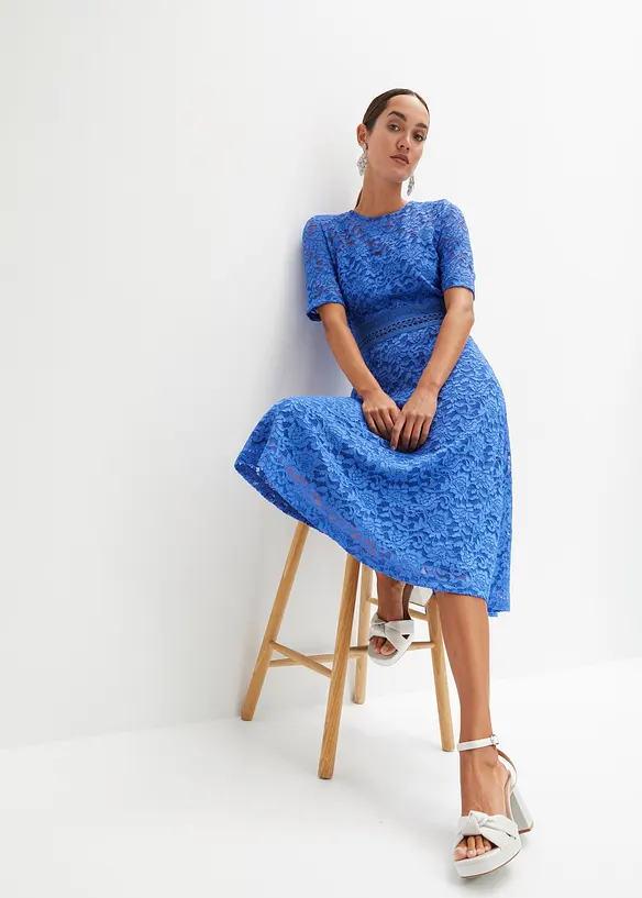 Krajkové midi šaty s háčkovanou vsadkou, bonprix