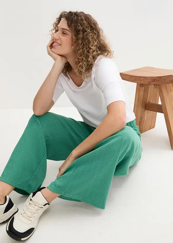 Široké kalhoty ze strukturovaného žerzeje, High Waist, bonprix