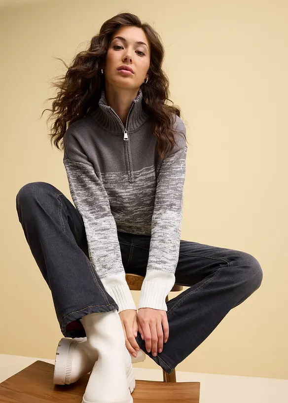 Svetr s límečkem na zip a přechodem barev, bonprix