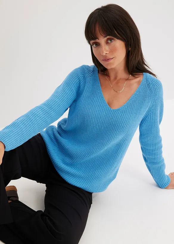 Žebrovaný svetr z čisté bavlny, bonprix