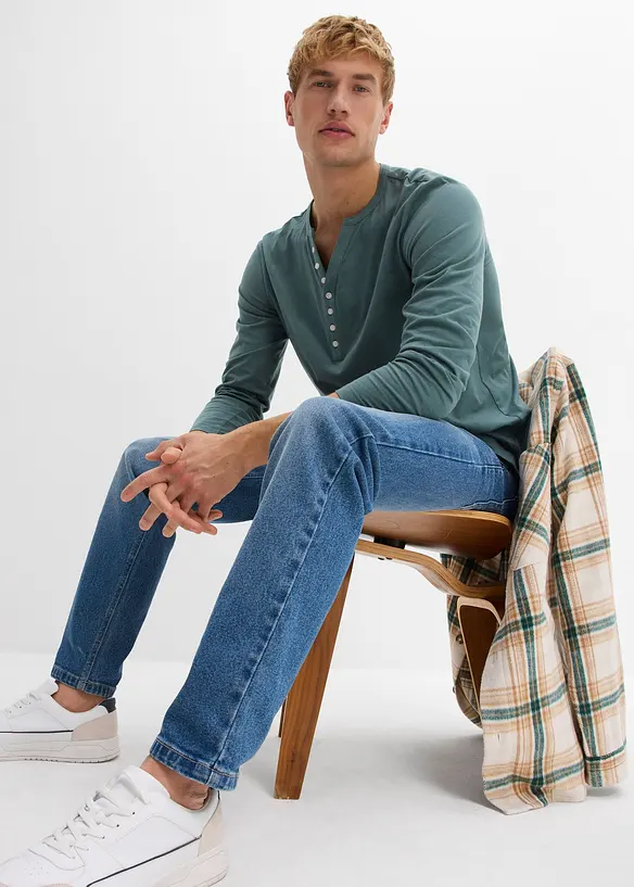 Henley triko dlouh&yacute;m ruk&aacute;vem, Slim Fit, čist&aacute; organick&aacute; bavlna, bonprix