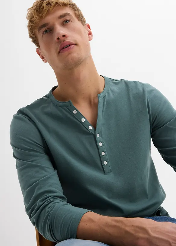 Henley triko dlouh&yacute;m ruk&aacute;vem, Slim Fit, čist&aacute; organick&aacute; bavlna, bonprix