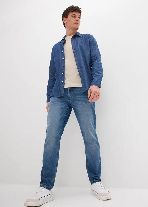 Strečové džíny z těžkého, robustního denimu, Relaxed Fit, Tapered, bonprix