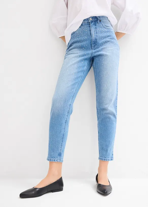 Mom džíny, High Waist, malý podíl streče, zkrácená délka, bonprix