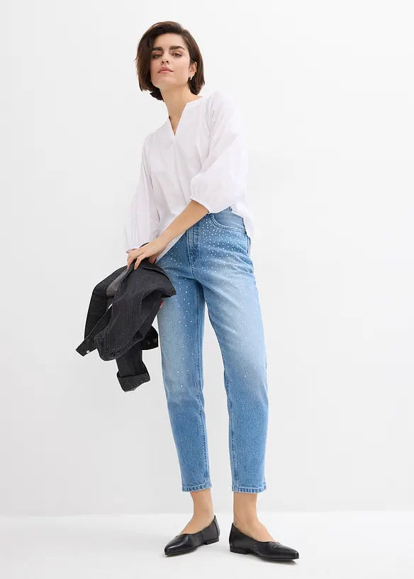 Mom džíny, High Waist, malý podíl streče, zkrácená délka, bonprix