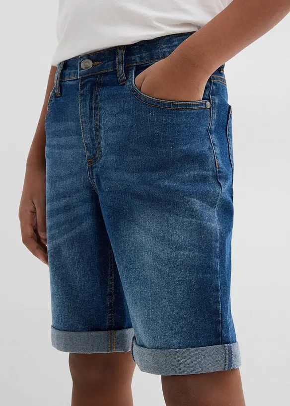 Strečové džínové bermudy s nastavitelným pasem, Slim Fit, bonprix