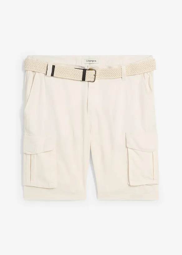 Cargo bermudy s podílem lnu a s páskem, Regular Fit, bonprix