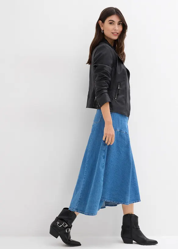 Džínová midi sukně, High Waist, bonprix