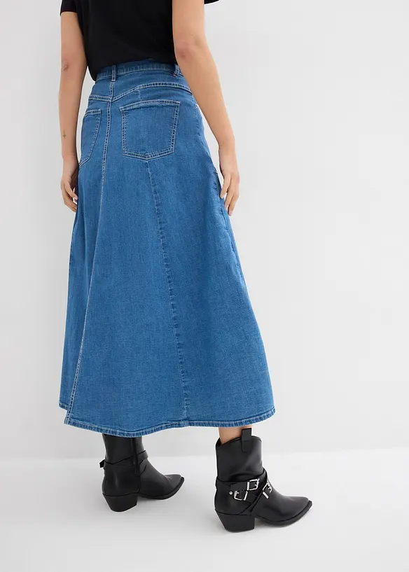 Džínová midi sukně, High Waist, bonprix