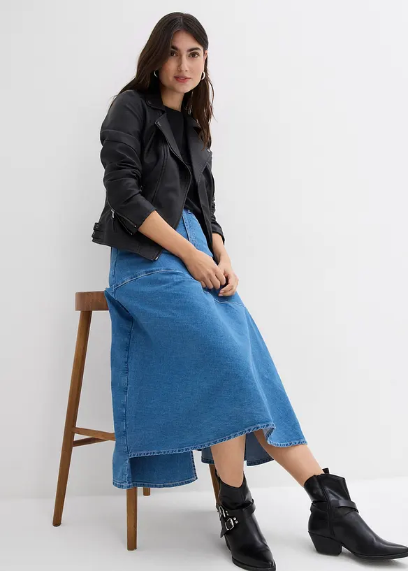 Džínová midi sukně, High Waist, bonprix