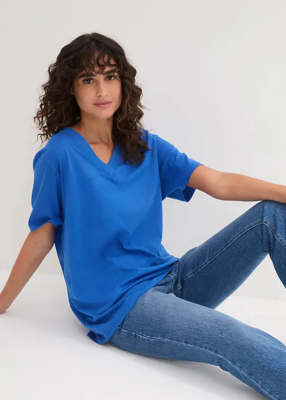 Dlouh&eacute; tričko se &scaron;irok&yacute;m střihem a s v&yacute;střihem do V, kr&aacute;tk&yacute; ruk&aacute;v (5 ks v balen&iacute;), bonprix