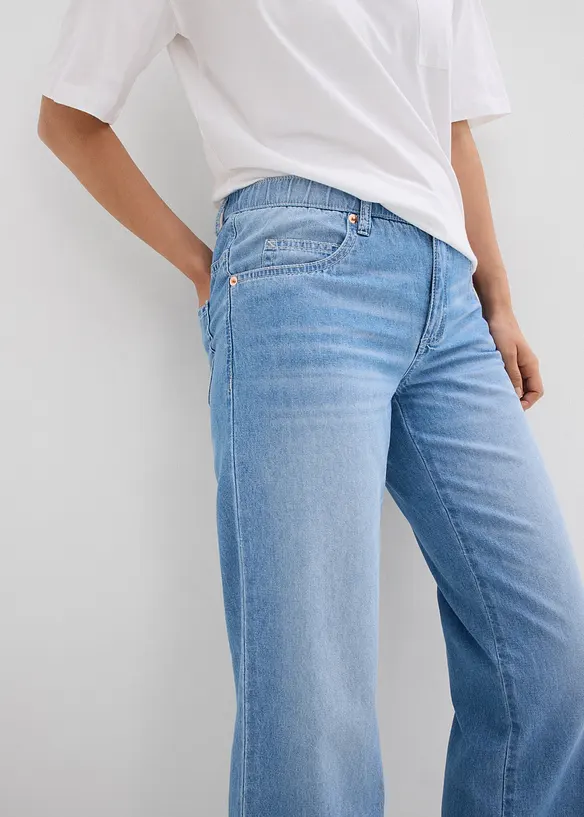 Džíny Straight, Mid Waist, pohodlný pas, malý podíl streče, zkrácené, bonprix