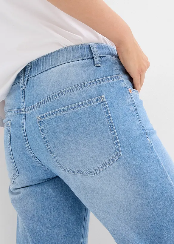 Džíny Straight, Mid Waist, pohodlný pas, malý podíl streče, zkrácené, bonprix
