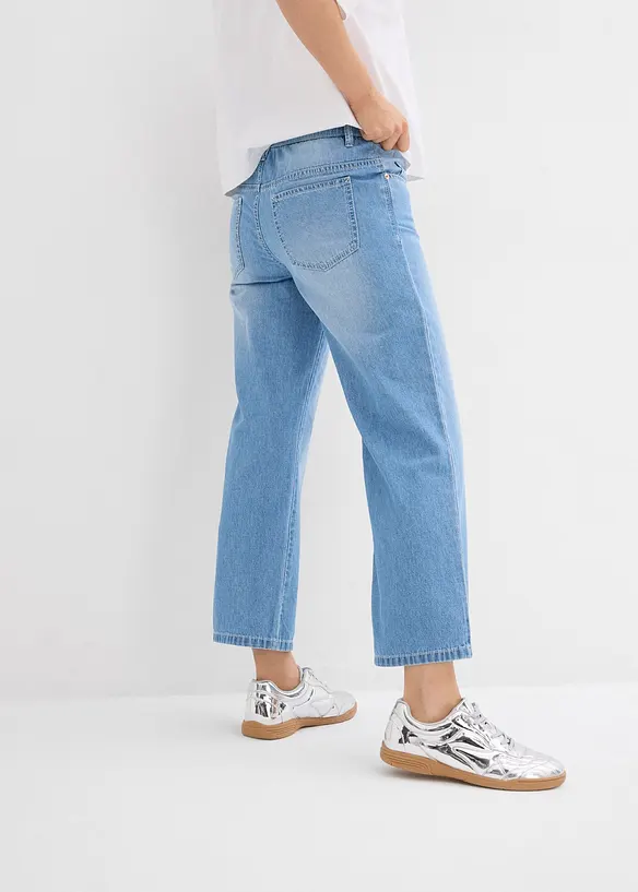Džíny Straight, Mid Waist, pohodlný pas, malý podíl streče, zkrácené, bonprix
