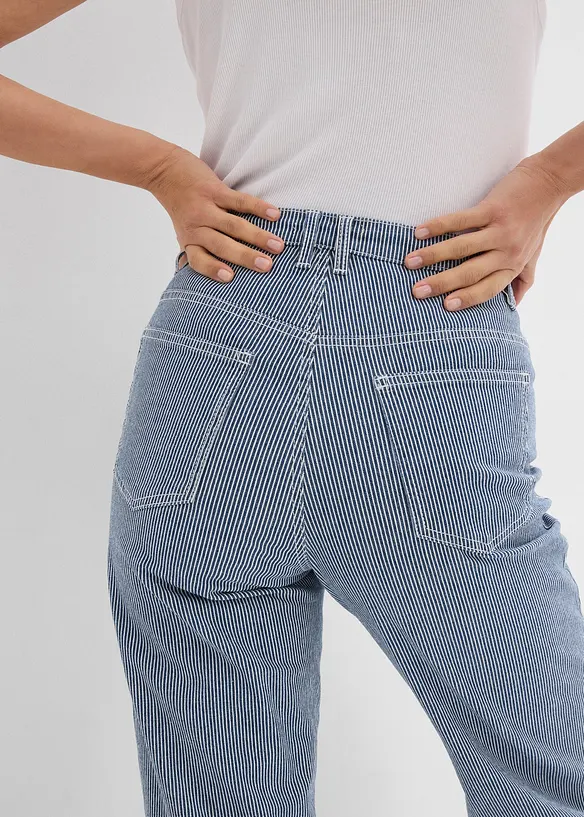 Volné rovné džíny, High Waist, proužky, bonprix