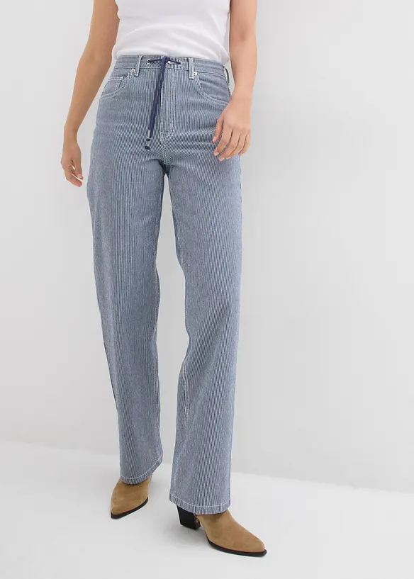Volné rovné džíny, High Waist, proužky, bonprix